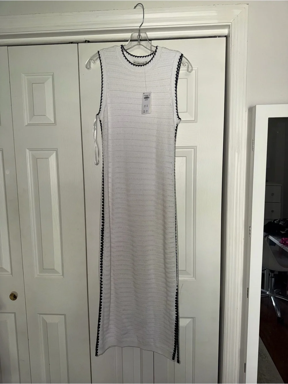 Abercrombie & Fitch White Sleeveless Knit Maxi Dress with Black Trim